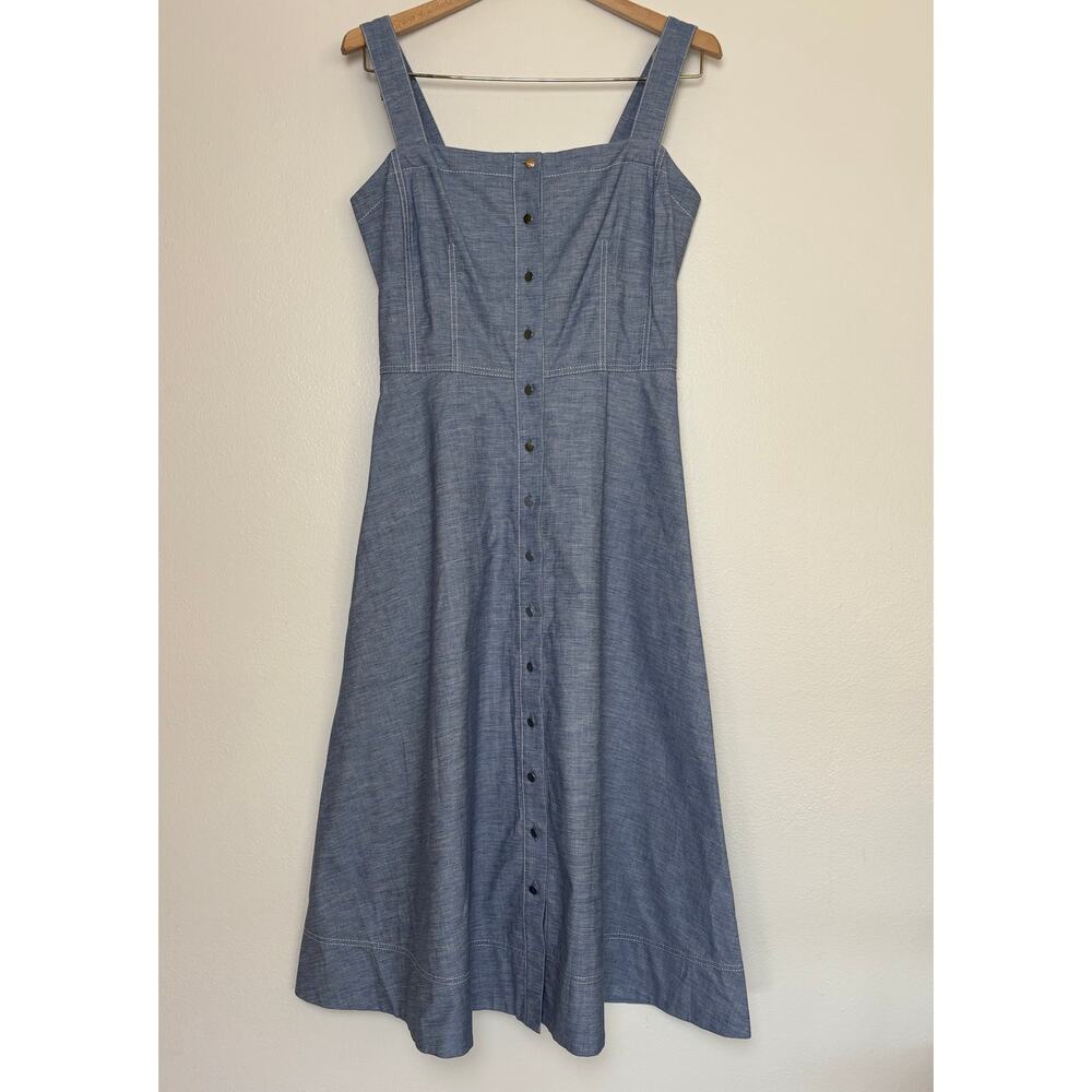 Lafayette‎ 148 NY Size 0 chambray full button fit and flare denim dress pockets